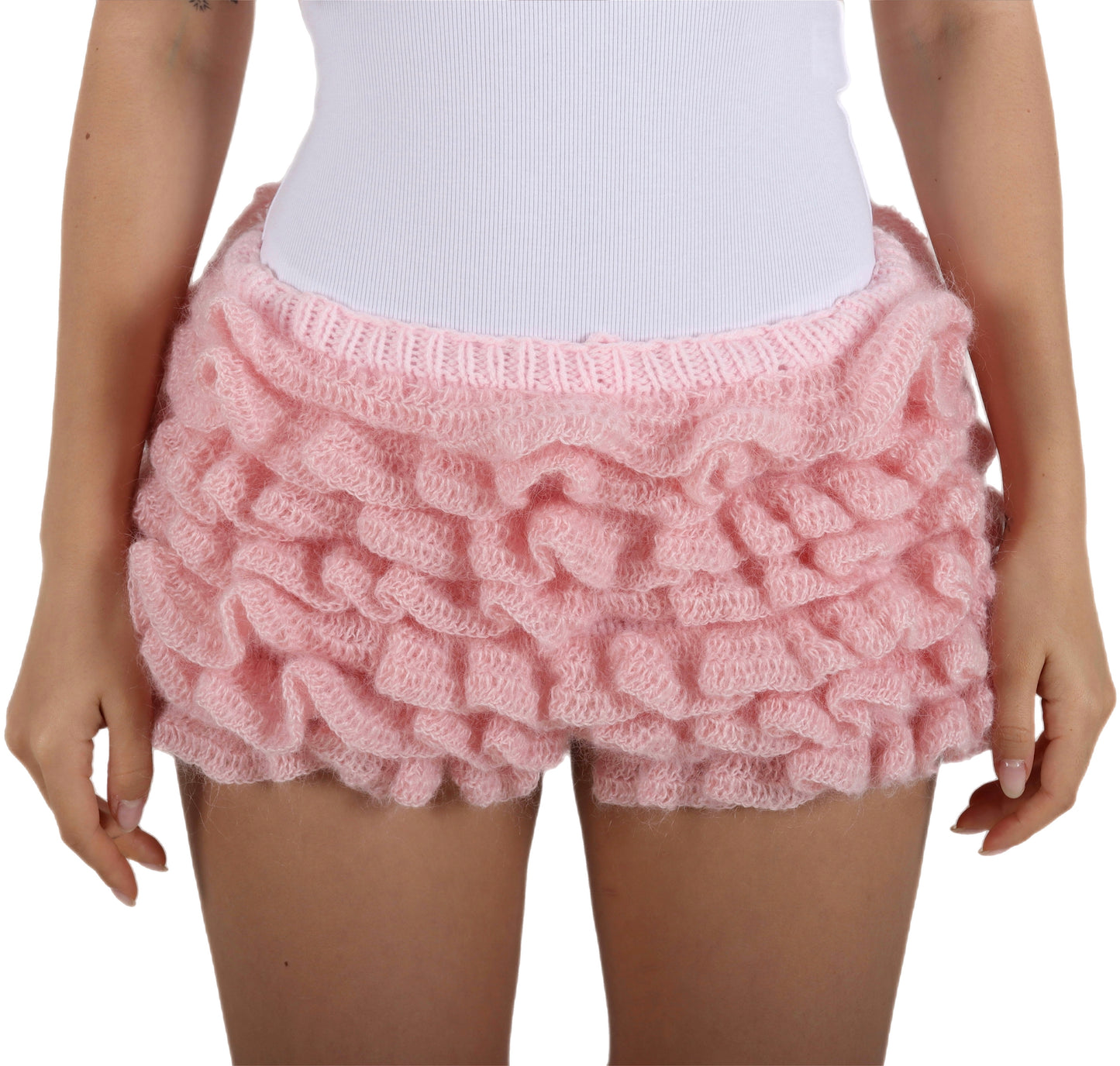 BABY PINK RUFFLE MINI SHORTS