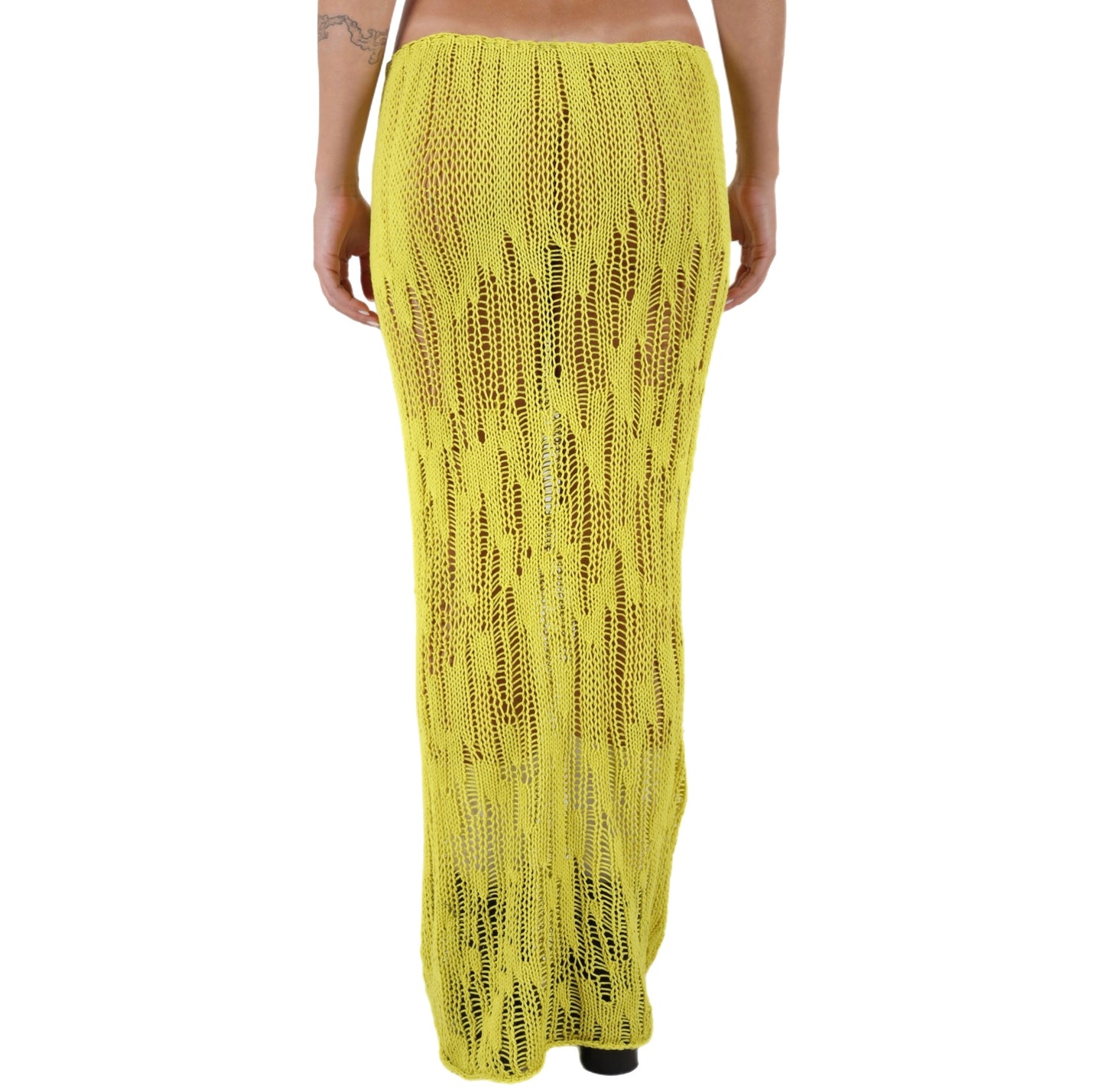 DISTRESSED MIDI SKIRT YELLOW