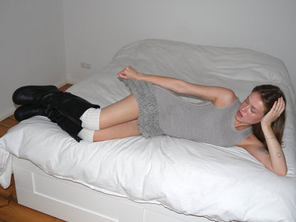 LIGHT GREY RUFFLE MINI DRESS