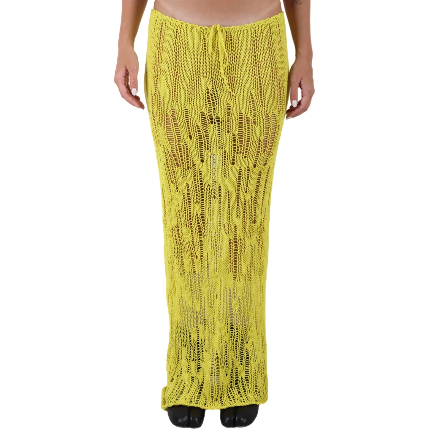 DISTRESSED MIDI SKIRT YELLOW