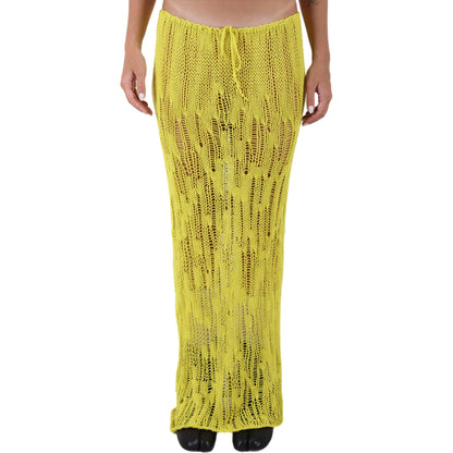 DISTRESSED MIDI SKIRT YELLOW